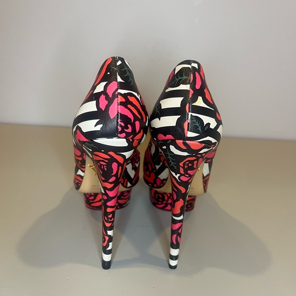 NWOT Charlotte Olympia ‘Dolly’ Black and Pink Floral Platforms- size 6 (36.5 EU) - Picture 4 of 9